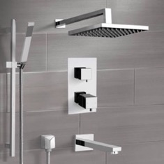 Thermostatic Tub and Shower Faucet Set with Handheld and Rain Shower Head